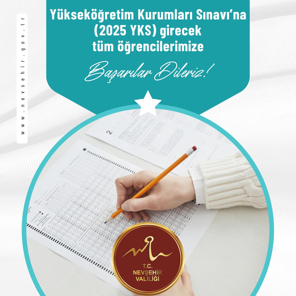 Nevşehir Valiliği'nden YKS Adaylarına Başarı Dileği