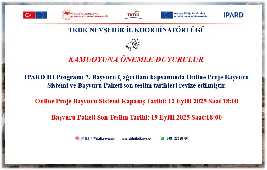 IPARD III Programı Başvuru Tarihlerinde Değişiklik